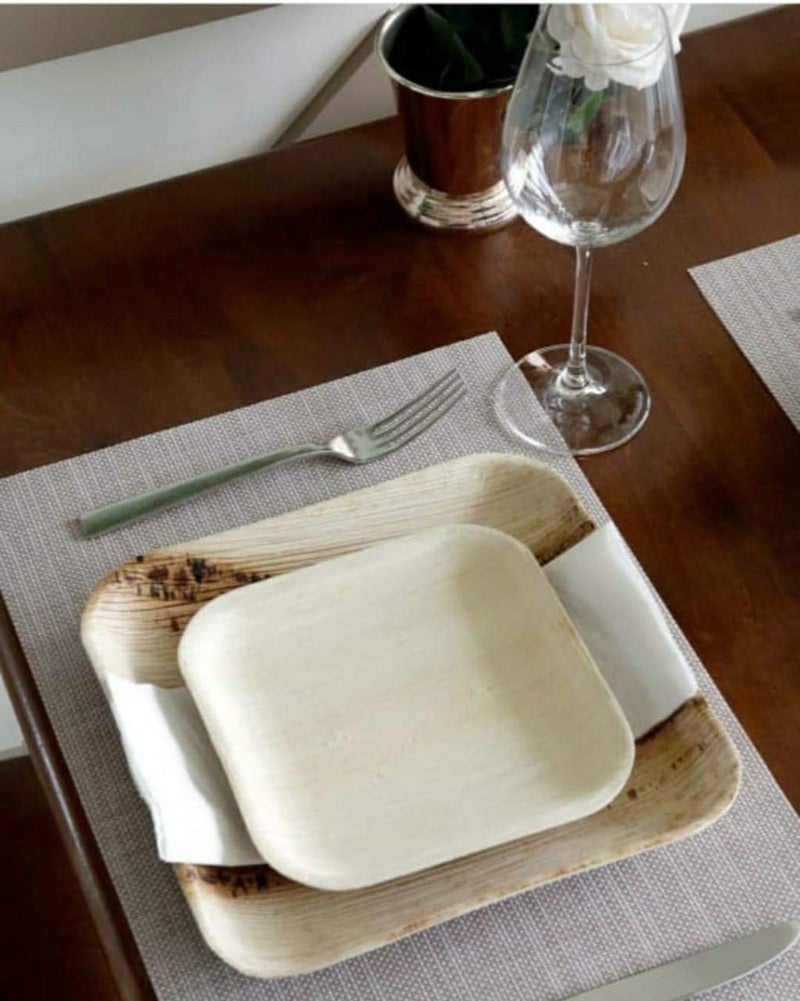 Charity Leaf 50-Piece Palm Leaf Plates Set | 25 x 10" & 25 x 7" Square Plates | Perfect for Parties, Weddings, and Everyday Use - Image 4